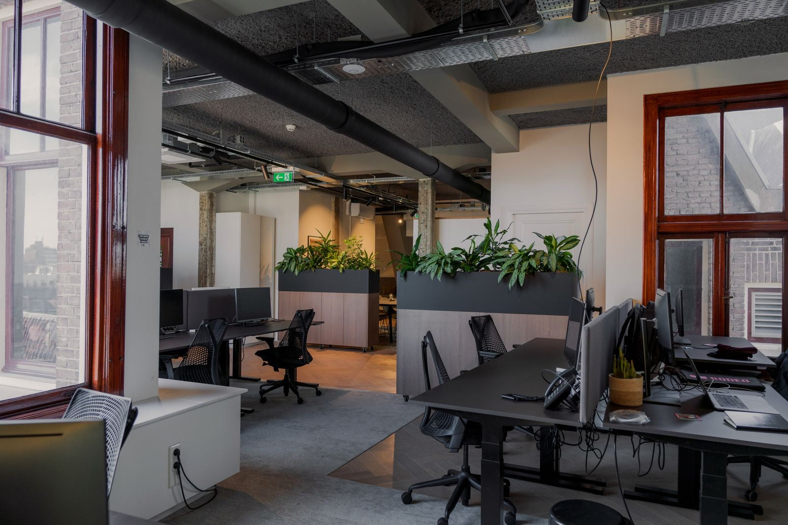 Modern sustainable office interior fit-out with natural light, the space a LEED AP ID+C certifies