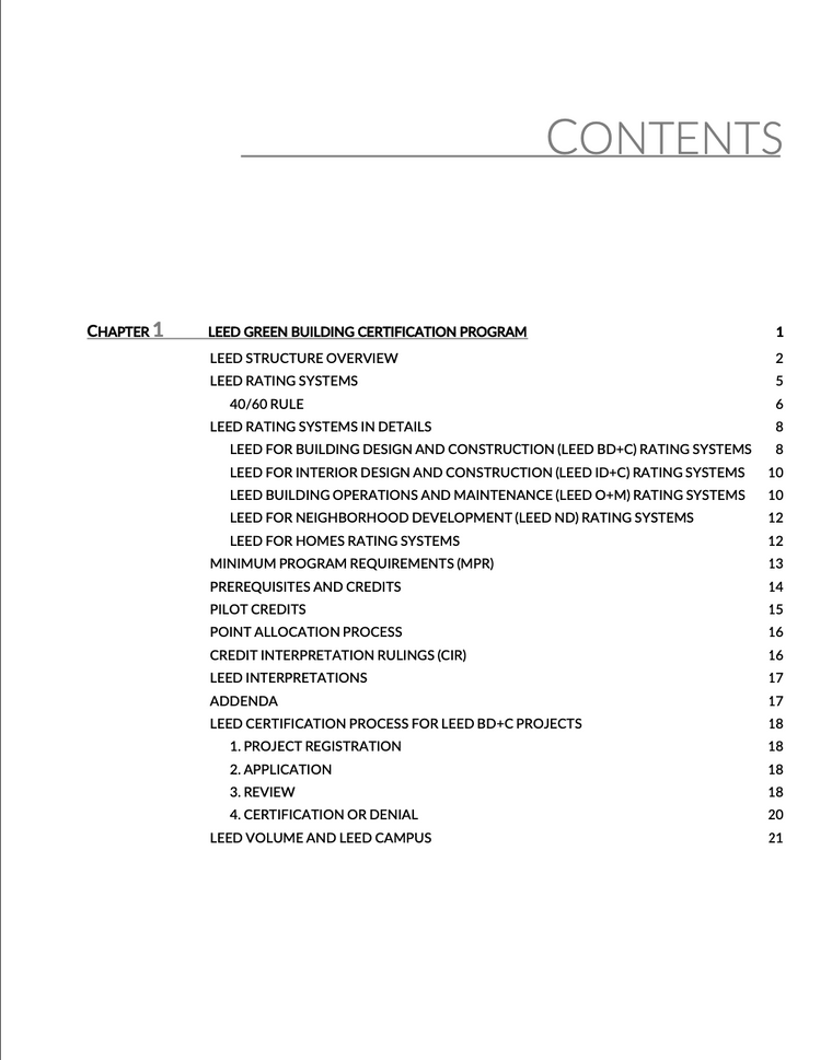 LEED AP BD+C Exam Study Guide Contents